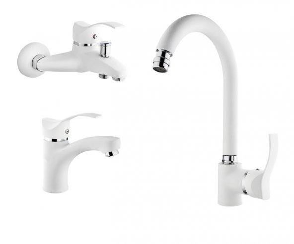 Gms Akdeniz Beyaz Krom Lavabo, Banyo, Eviye Batarya Set