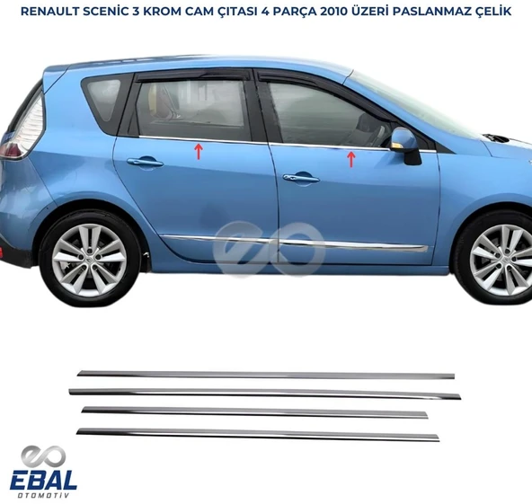Renault Scenic 3 Krom Cam Çıtası 4 prç. 2010-2016 P. Çelik ürün görseli