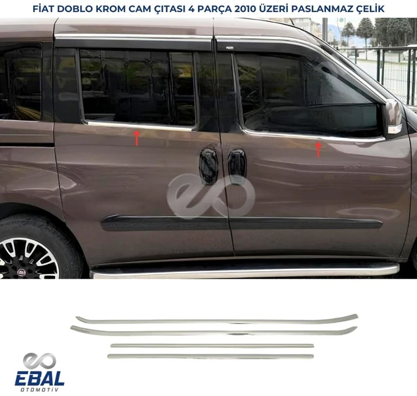 Fiat Doblo Krom Cam Çıtası 4 Parça 2010-2015 Paslanmaz Çelik ürün görseli