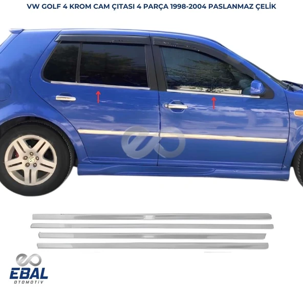 VW Golf 4 Krom Cam Çıtası 4 prç. 1998-2004 P. Çelik ürün görseli 1
