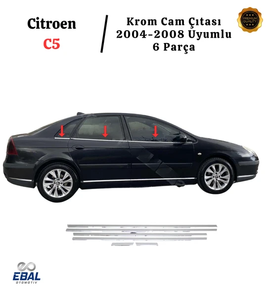 Citroen C5 Krom Cam Çıtası 6 Parça 2004-2008 Arası P. Çelik ürün görseli