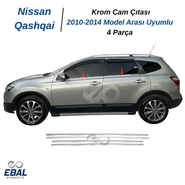 Nissan Qashqai +2 Krom Cam Çıtası 4 Parça 2010-2014 Arası Uyumlu P. Çelik ürün görseli