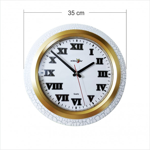 Büyük 35 cm Çatlatma Beyaz Çerçeve Romen Rakkamlı Akrilik Bombe Camlı Sessiz Çalışan Duvar Saati - 5