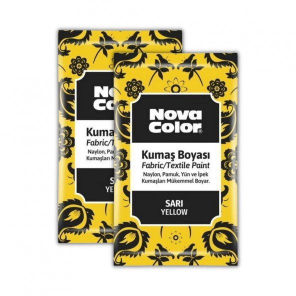 Sarı Kumaş Boyası Toz 12 gr 2 Adet Nova Color Toz Kumaş Boyası Sarı Kot Pantalon Gömlek Tişört Tekstil Kumaş Boyası 2 Adet