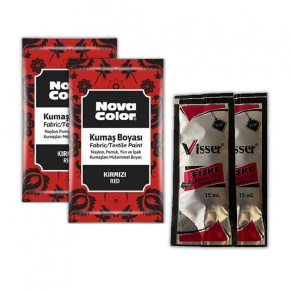 Kırmızı Kumaş Boyası Toz 12 gr 2 Adet Kumaş Sabitleyici Fiske 15 ml 2 Adet Toz Kumaş Boyası Kırmızı Kot Pantalon Gömlek Tişört Tekstil Kumaş Boyası 2 Adet