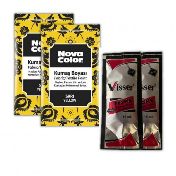 Sarı Kumaş Boyası Toz 12 gr 2 Adet Kumaş Sabitleyici Fiske 15 ml 2 Adet Toz Kumaş Boyası Sarı Kot Pantalon Gömlek Tişört Tekstil Kumaş Boyası 2 Adet