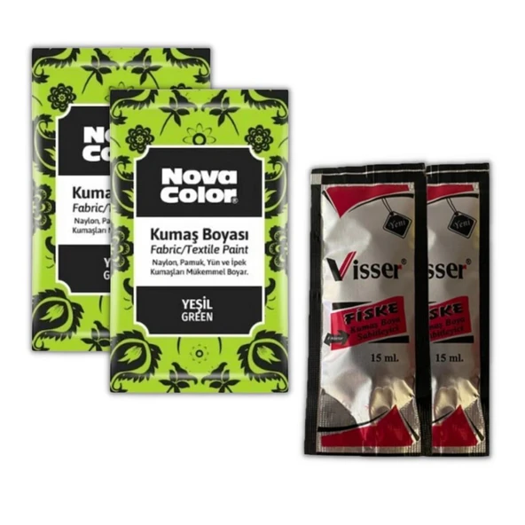 Yeşil Kumaş Boyası Toz 12 gr 2 Adet Kumaş Sabitleyici Fiske 15 ml 2 Adet Toz Kumaş Boyası Yeşil Kot Pantalon Gömlek Tişört Tekstil Kumaş Boyası 2 Adet