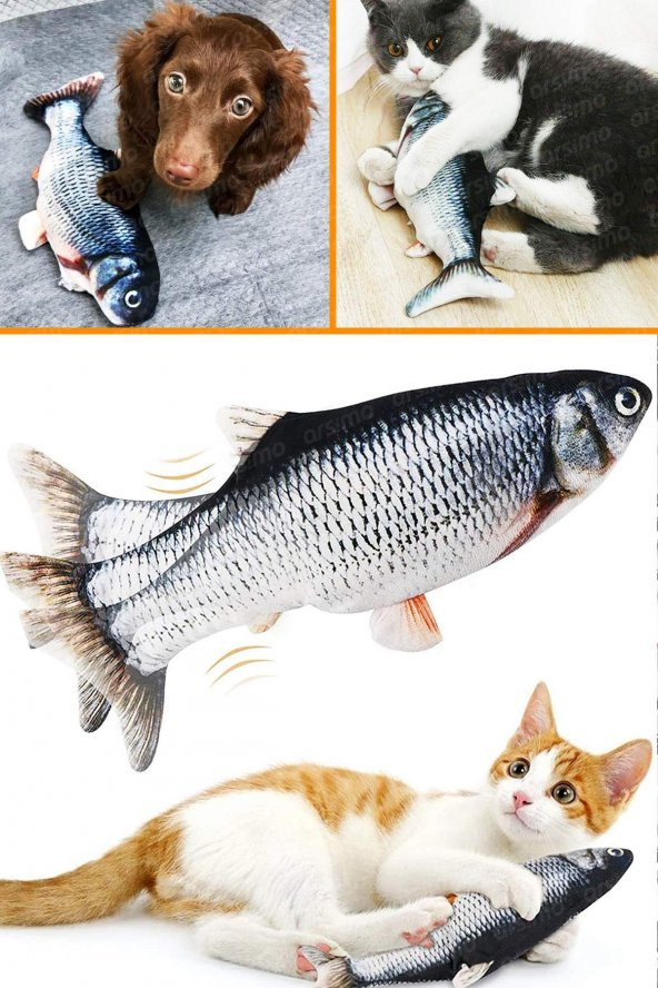 Hareket Edebilen Sensörlü Şarjlı Balık Şeklinde Kedi Oyuncağı Catnip Kedi Otlu