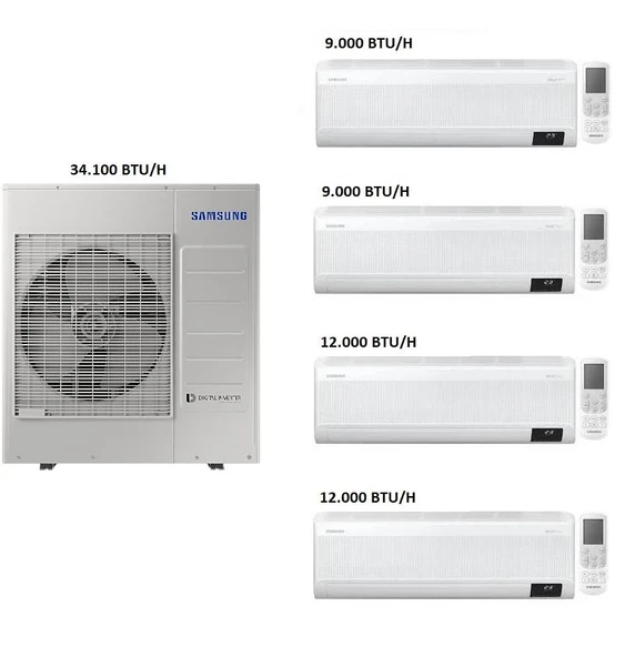 Samsung Windfree Duvar Tipi Multi Klima 9+9+12+12 Btu/h + 10 Kw Dış