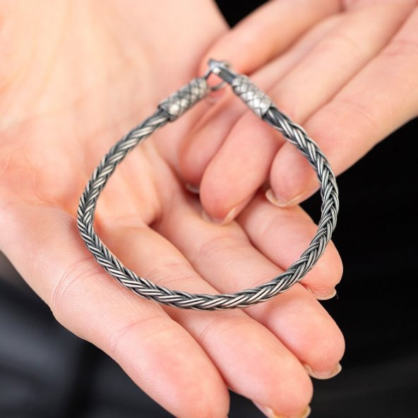 Nipora El İşçiliği Modern Foxtail Tasarım 1000 Ayar Gümüş Kazaz Kadın Bileklik - 5