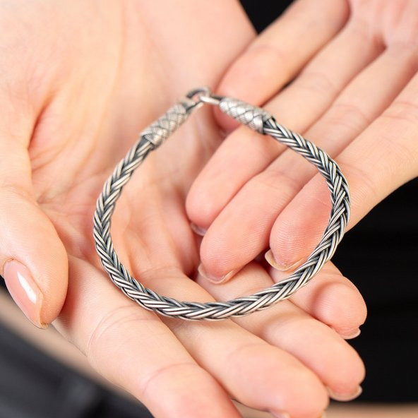 Nipora El İşçiliği Thick Foxtail Tasarım 1000 Ayar Gümüş Kazaz Kadın Bileklik - 8