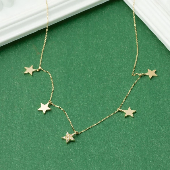 Yıldızlar 14 Ayar Altın Kolye - Resim 3