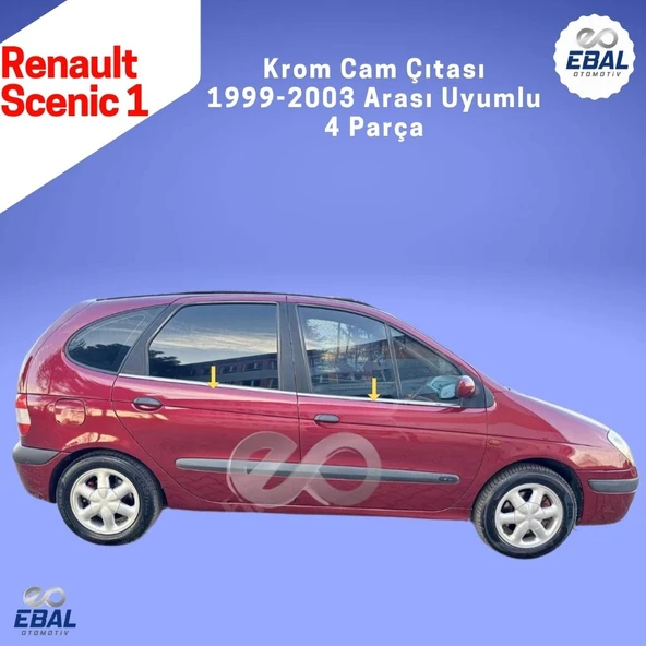 Renault Scenic 1 Krom Cam Çıtası 4 Parça 1999-2003 Arası Uyumlu Paslanmaz Çelik - Resim 2
