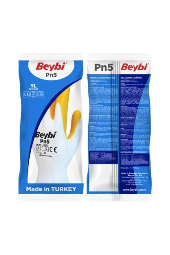 Beybi Polyoster Örme Nitril PMK PN5 Beyaz Sarı 10 Beden 12 Li Paket
