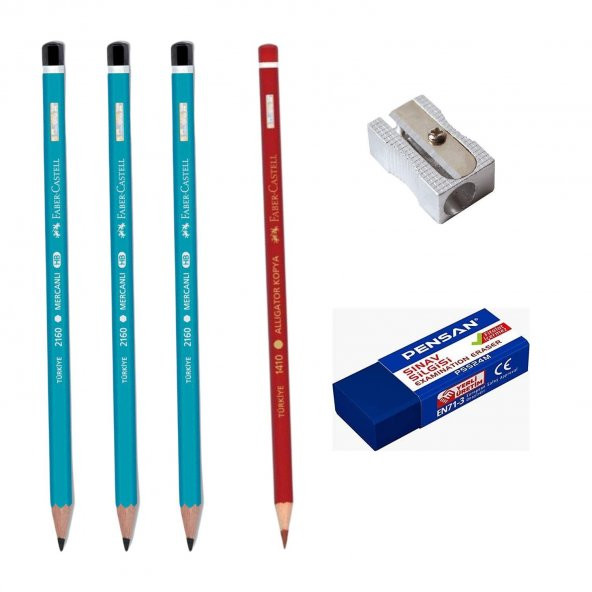 Faber-Castell Kurşun Kalem 3 Adet Kırmızı Kalem 1 Adet Kalemtıraş Silgi