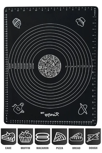 Silikon Hamur Matı Hamur Açma Pasta Fırın Altlığı Matı Ölçülü Hamur Yoğurma Siyah Büyük Boy 65X45 - 6