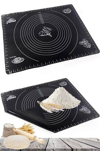 Silikon Hamur Matı Hamur Açma Pasta Fırın Altlığı Matı Ölçülü Hamur Yoğurma Siyah Büyük Boy 65X45 - 2