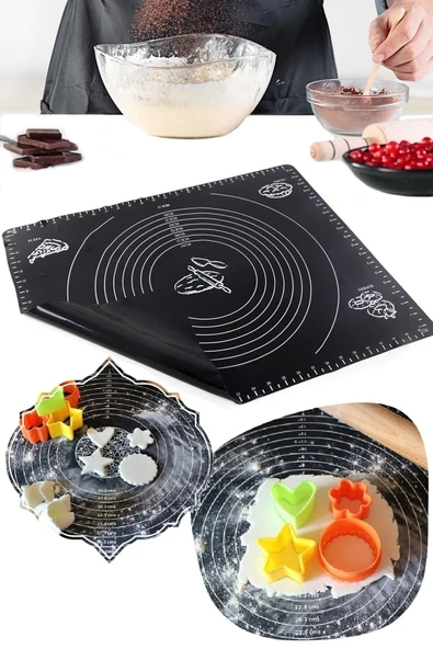 Tilbe Home Silikon Hamur Matı Hamur Açma Pasta Fırın Altlığı Matı Ölçülü Hamur Yoğurma Siyah Büyük Boy 65X45 - 3