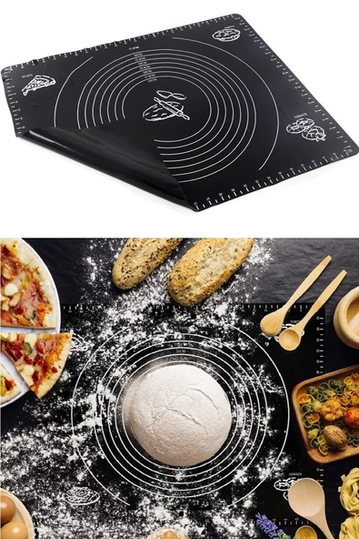 Silikon Hamur Matı Hamur Açma Pasta Fırın Altlığı Matı Ölçülü Hamur Yoğurma Siyah Büyük Boy 65X45 - 4