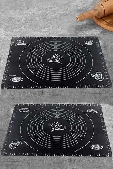 Silikon Hamur Matı Hamur Açma Pasta Fırın Altlığı Matı Ölçülü Hamur Yoğurma Siyah Büyük Boy 65X45