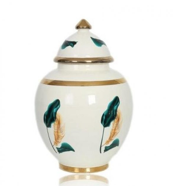 Vitale Krem Gold Yaprak Desenli Büyük Şah Küp 35 cm AK.NRH0042