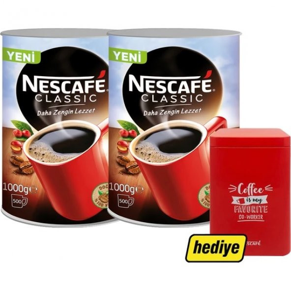 Nescafe Classic 1000 Gr Kahve Teneke Kutu 2 Adet + Tin Box - 1