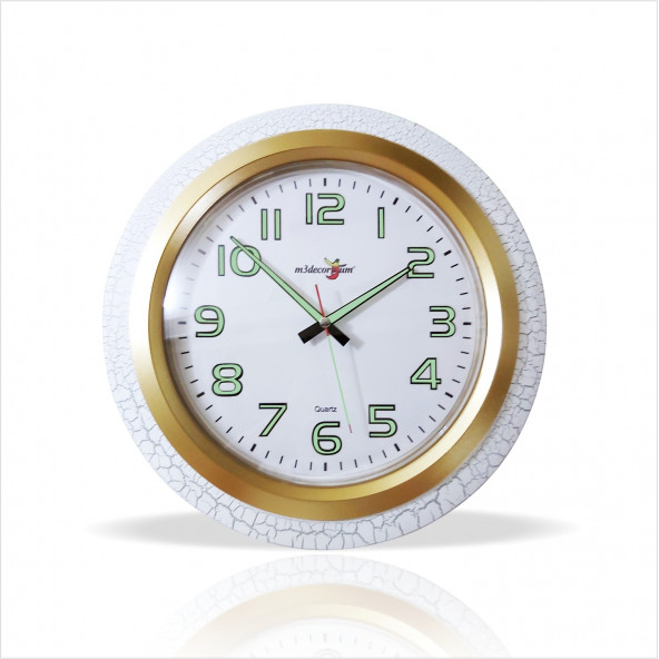 Büyük 35 cm Fosforlu Çatlatma Beyaz Çerçeve Sessiz Mineral Kırılmaz Akrilik Ön Camlı Duvar Saati - 3
