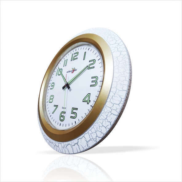 Büyük 35 cm Fosforlu Çatlatma Beyaz Çerçeve Sessiz Mineral Kırılmaz Akrilik Ön Camlı Duvar Saati - 5