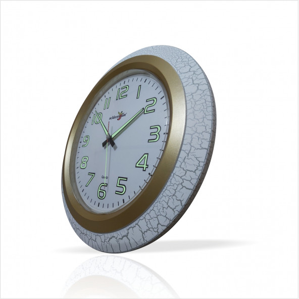 Büyük 35 cm Fosforlu Çatlatma Beyaz Çerçeve Sessiz Mineral Kırılmaz Akrilik Ön Camlı Duvar Saati - 6