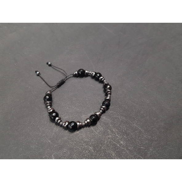 Fasetli Onyx ve Hematit Taş Bileklik - 2
