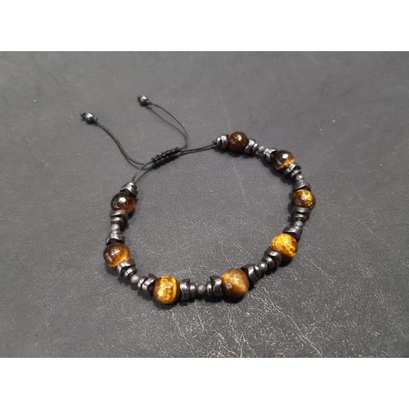 Kaplan Gözü ve Hematit Taş Bileklik (8 mm) - 2