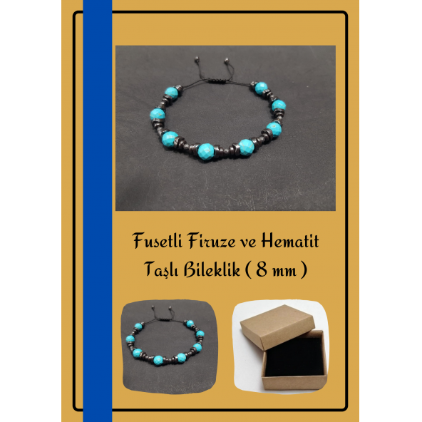 Fasetli Firuze ve Hematit Taşlı Bileklik ( 8 mm )