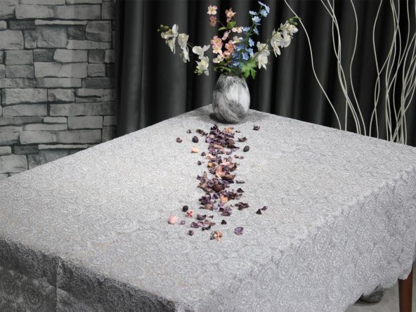 Papatya Kordone Tek Masa Örtüsü Gri ürün görseli