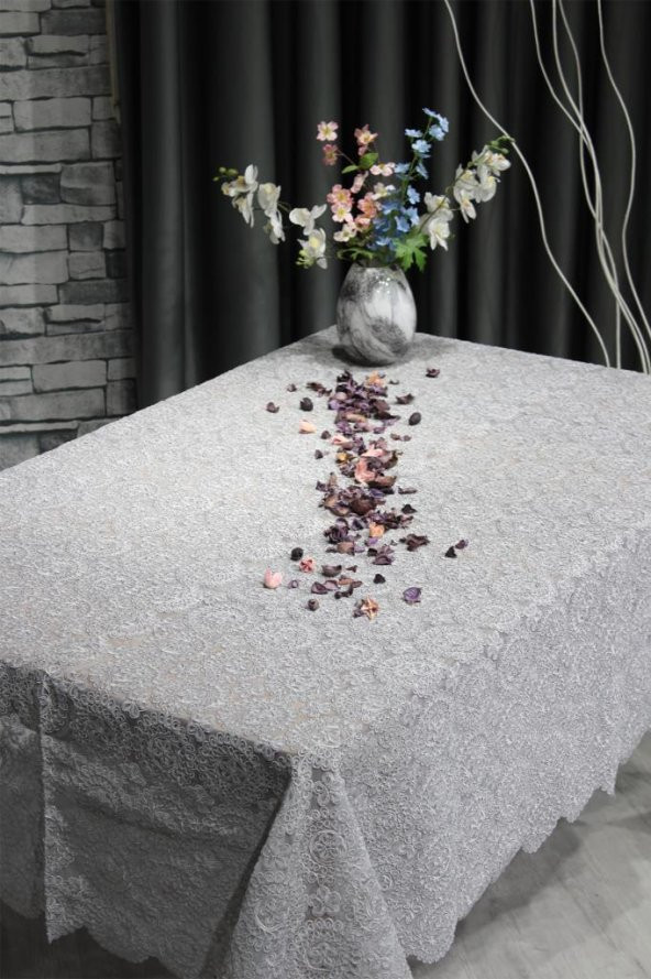 Papatya Kordone Tek Masa Örtüsü Gri - Resim 7