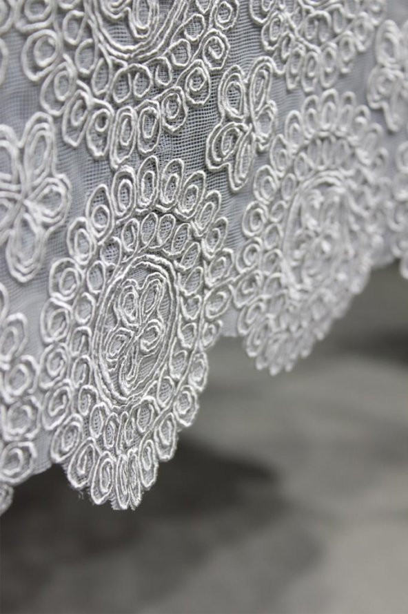 Papatya Kordone Tek Masa Örtüsü Gri - Resim 12