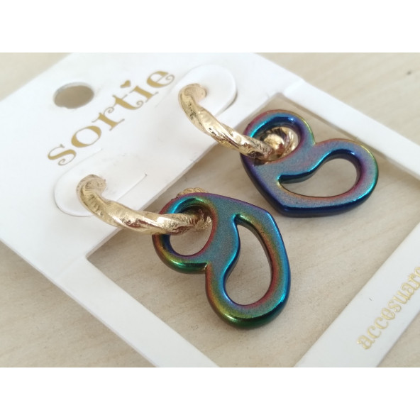 BAYAN KÜPESİ, YENİ SERİ EKONOMİK GOLD METAL KALP HALKA KÜPE, KÜPE SETİ, Sortie Bayan Küpesi,