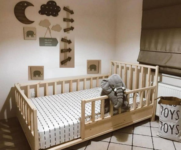 Baby Kinder Tuna Doğal Montessori Bebek ve Çocuk Karyolası  Doğal Çam 70 x 130 - 1