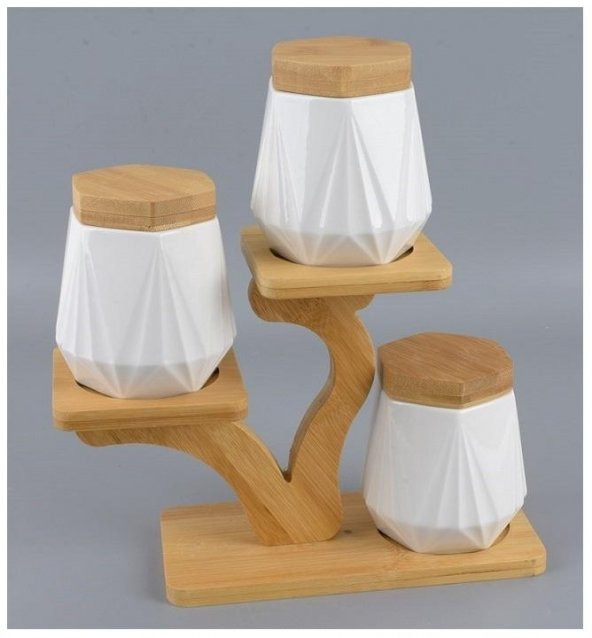 Şener ŞNR 101287 Bambu Porselen Baharatlık 3Lü