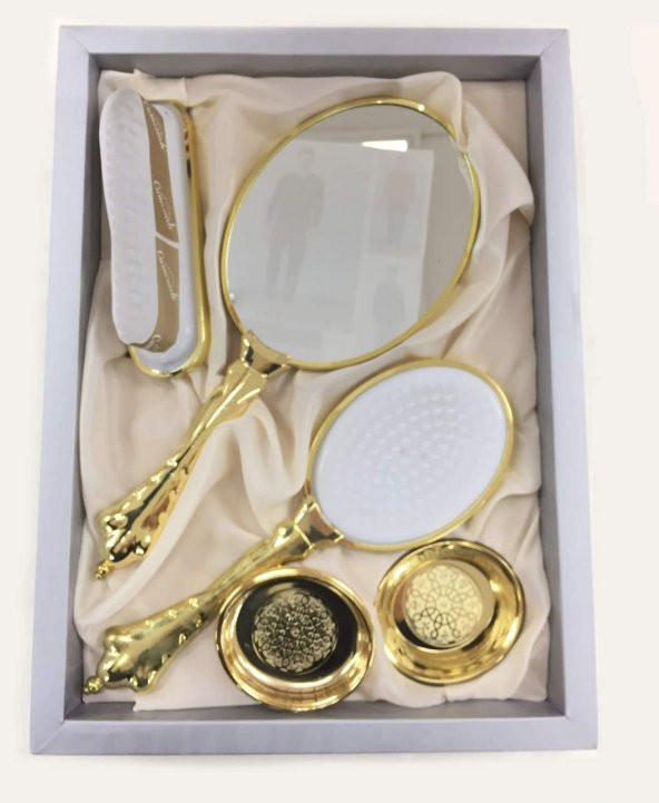 Camomile 4lü Fiyonk Ayna Fırça Pudralık Seti Gold CM301 - 2