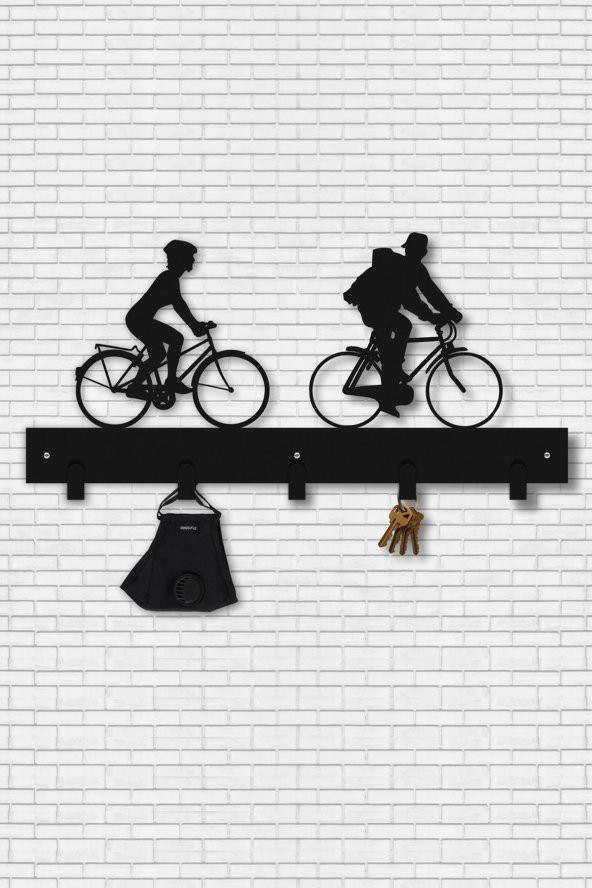 Bisikletli Çift - Ev Dekorasyonu / Metal Duvar Askısı / Askılık / Anahtarlık