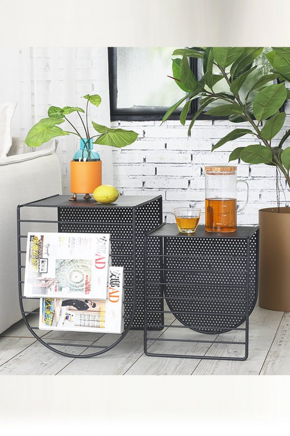 Modern Tasarım Metal Zigon Sehpa - İkili Set Zigon Sehpa - 2