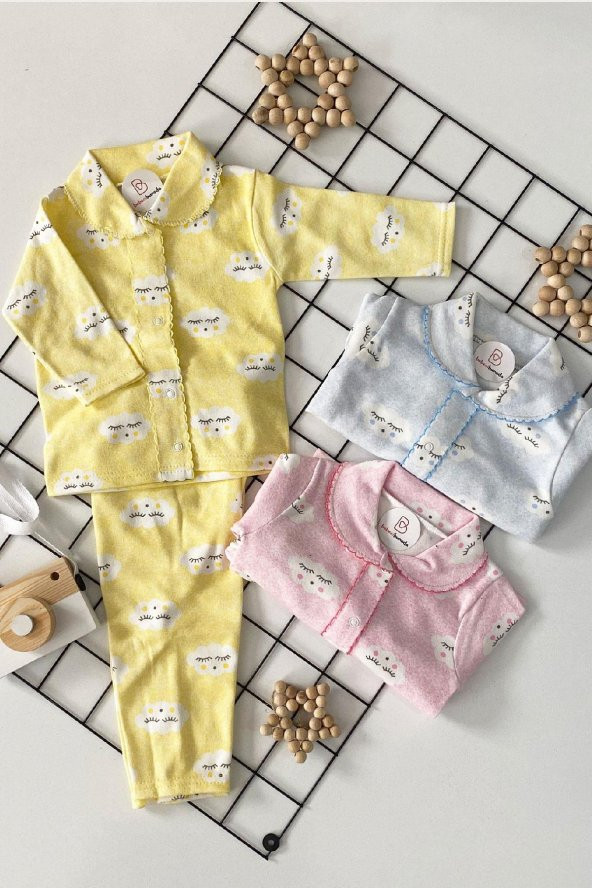 Bebeciburada Pamuklu Bulut Desenli Kız Erkek Bebek Pijama Takım