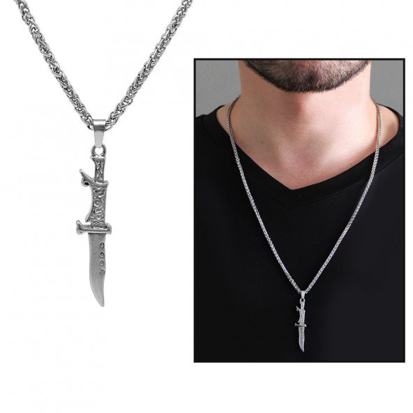 Nipora Kama Tasarım Silver Renk Çelik Erkek Kolye - 2
