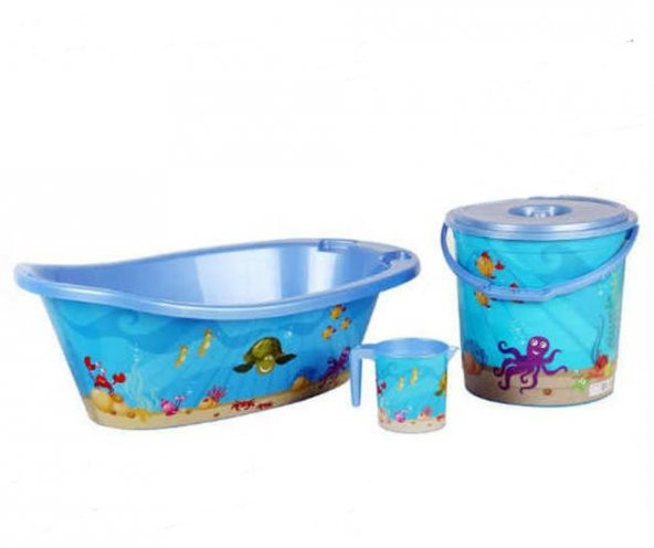 Mavi renk desenli 5 parça bebek banyo küvet seti küvet takımı