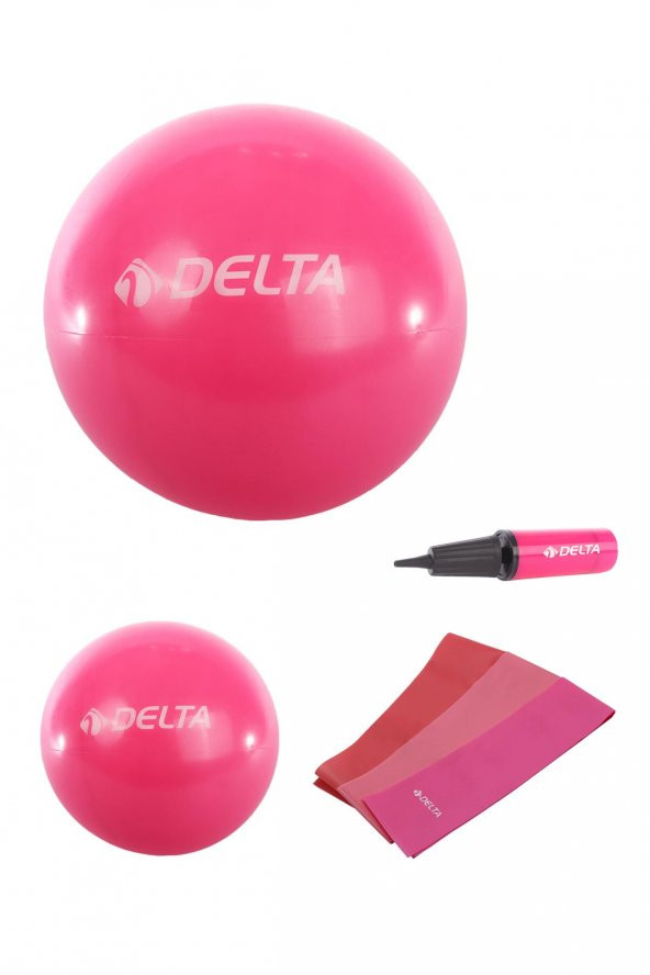 Delta 55 cm-20 cm Pilates Topu 3lü Pilates Bandı Egzersiz Direnç Lastiği Pilates Topu Pompası Seti