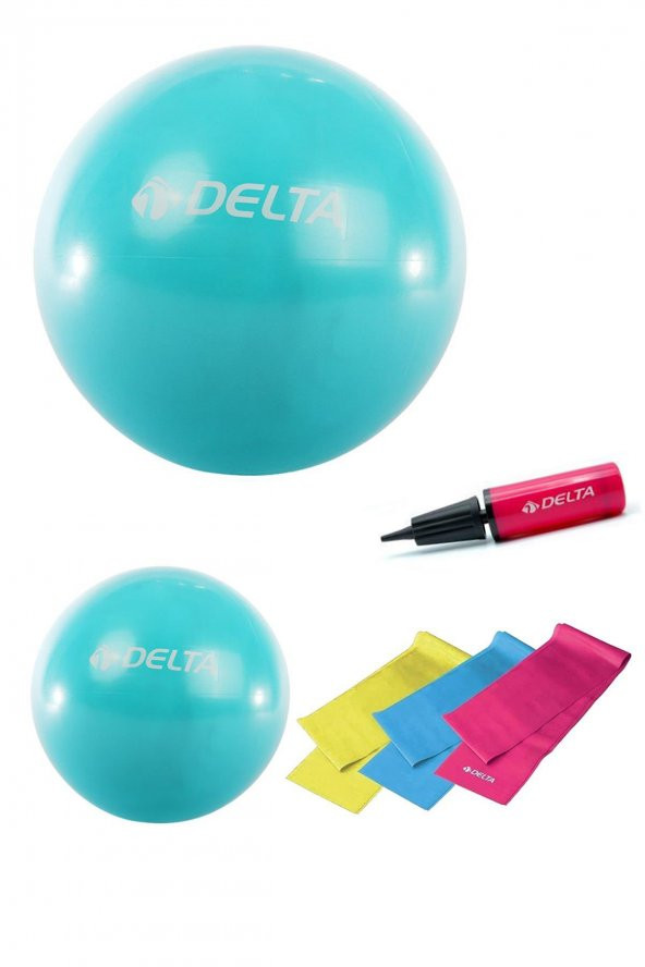 Delta 55 cm-20 cm Pilates Topu 3lü Pilates Bandı Egzersiz Direnç Lastiği Pilates Topu Pompası Seti
