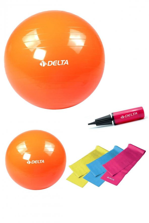 Delta 55 cm-20 cm Pilates Topu 3'lü Pilates Bandı Egzersiz Direnç Lastiği Pilates Topu Pompası Seti
