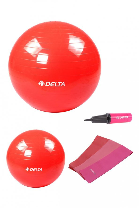 Delta 55 cm-25 cm Pilates Topu 3lü Pilates Bandı Egzersiz Direnç Lastiği Pilates Topu Pompası Seti
