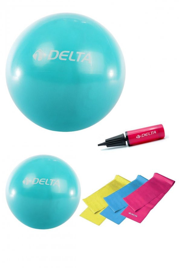 Delta 55 cm-25 cm Pilates Topu 3lü Pilates Bandı Egzersiz Direnç Lastiği Pilates Topu Pompası Seti