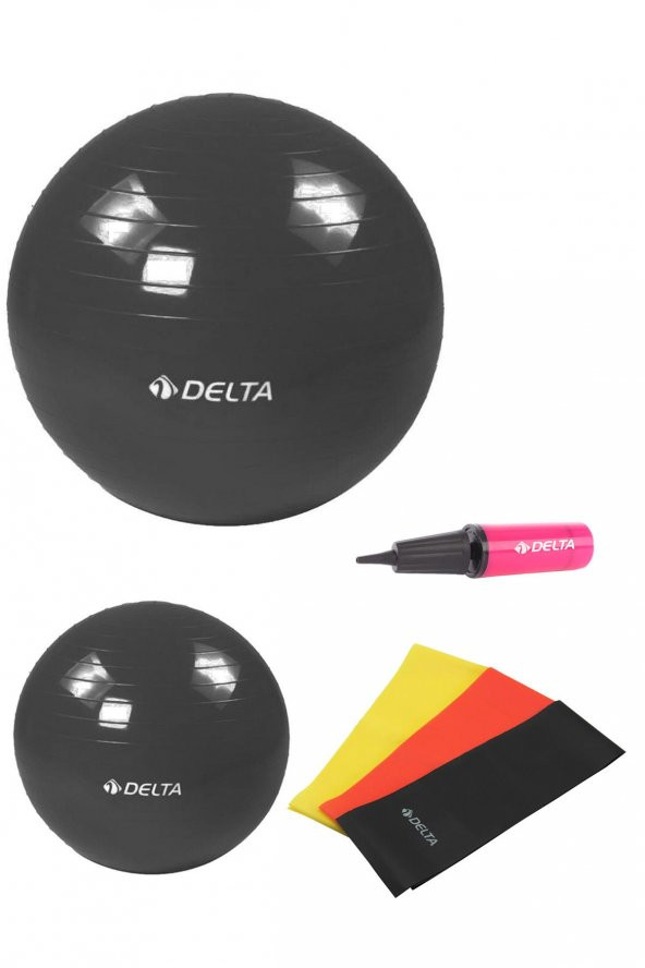 Delta 55 cm-25 cm Pilates Topu 3lü Pilates Bandı Egzersiz Direnç Lastiği Pilates Topu Pompası Seti